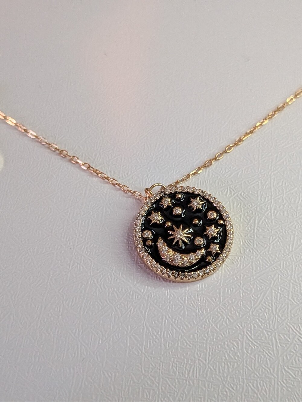 Charmed Aroma Gold Tone Celestial Medallion Necklace โ Crescent Moon & Stars